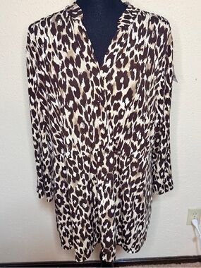 Style & Co Women’s 1X Leopard Print V-Neck Long Sleeve Tunic Top Career Date